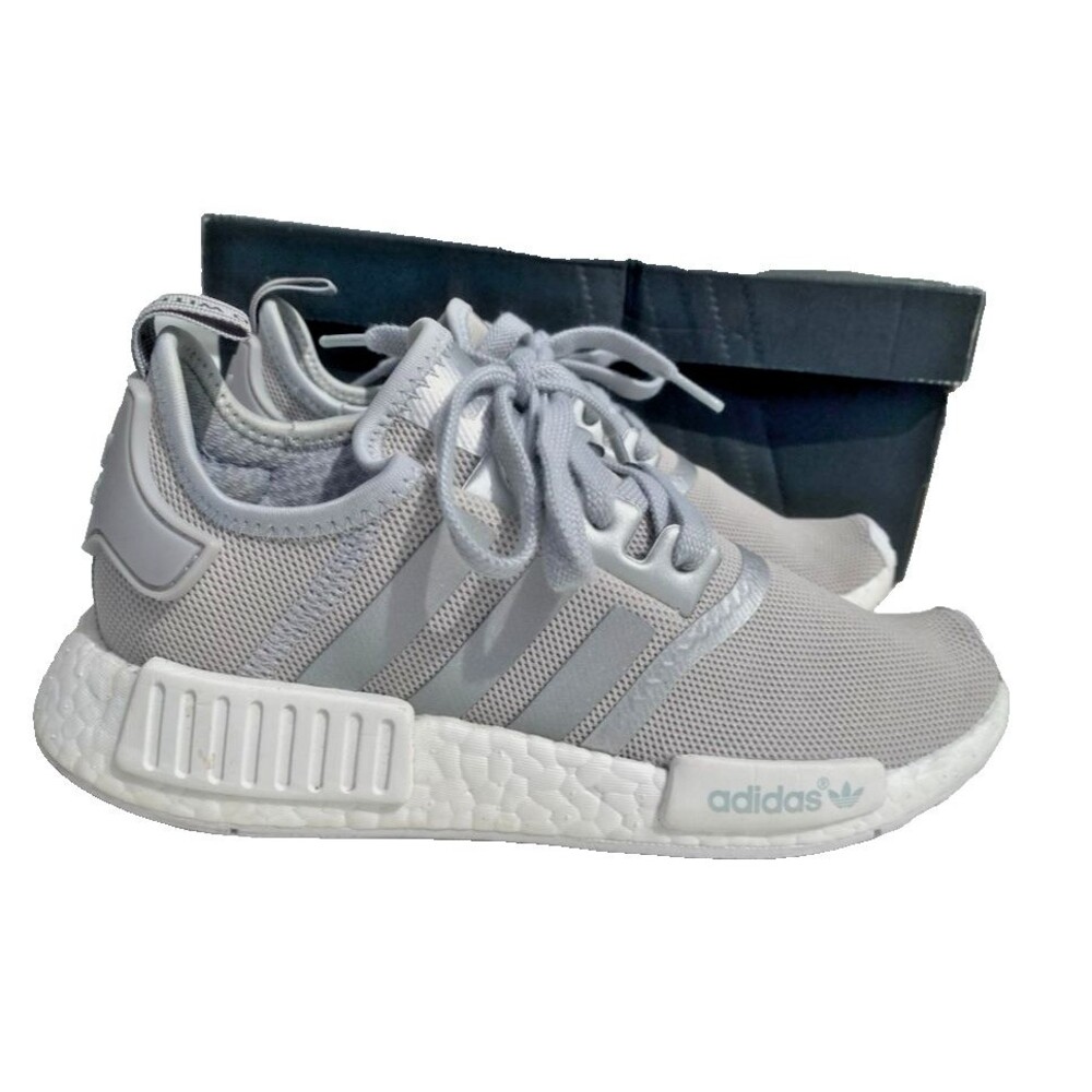 Adidas Shoes Womens 7 NMD R1 Running Sneakers White Gray Mesh S76004 Lace Up